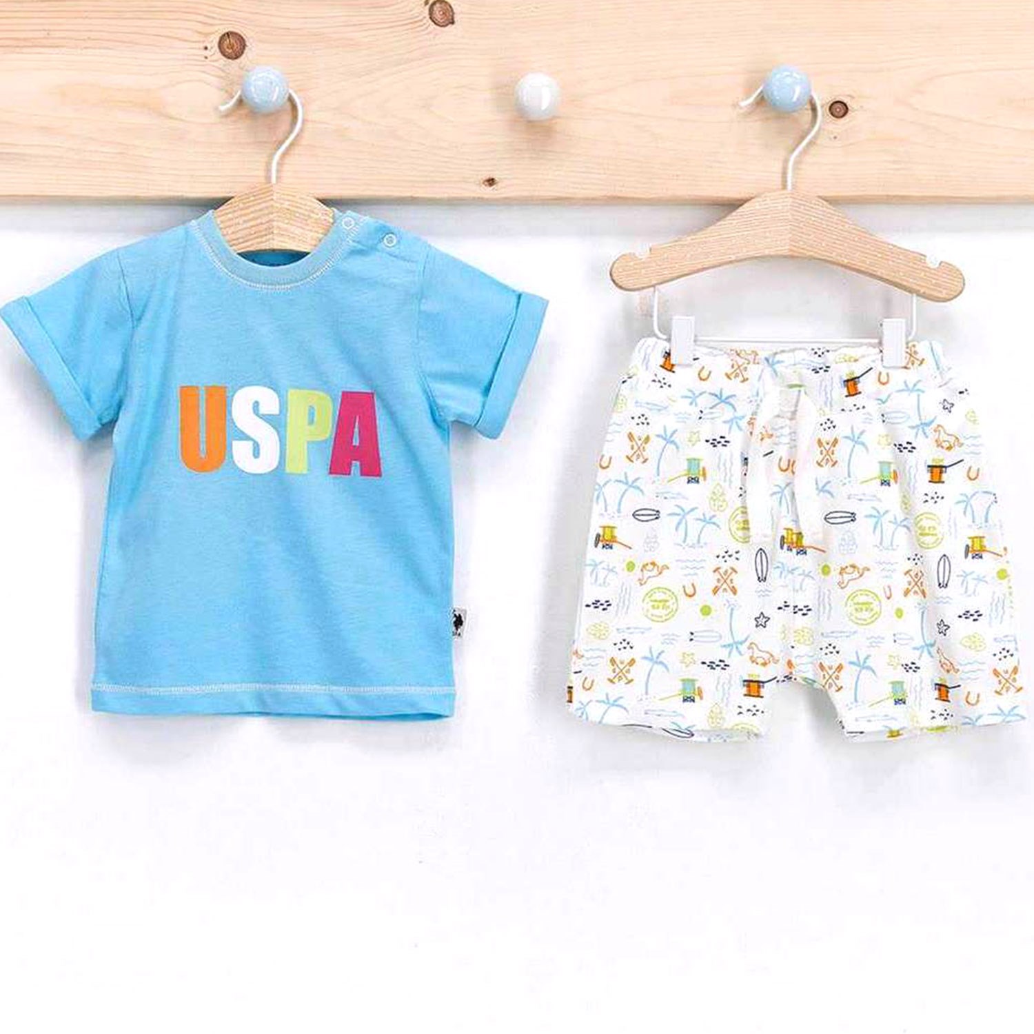U.S. Polo Assn 2'li Kısa Kollu Bebek T-Shirt Takımı USB251 Mavi