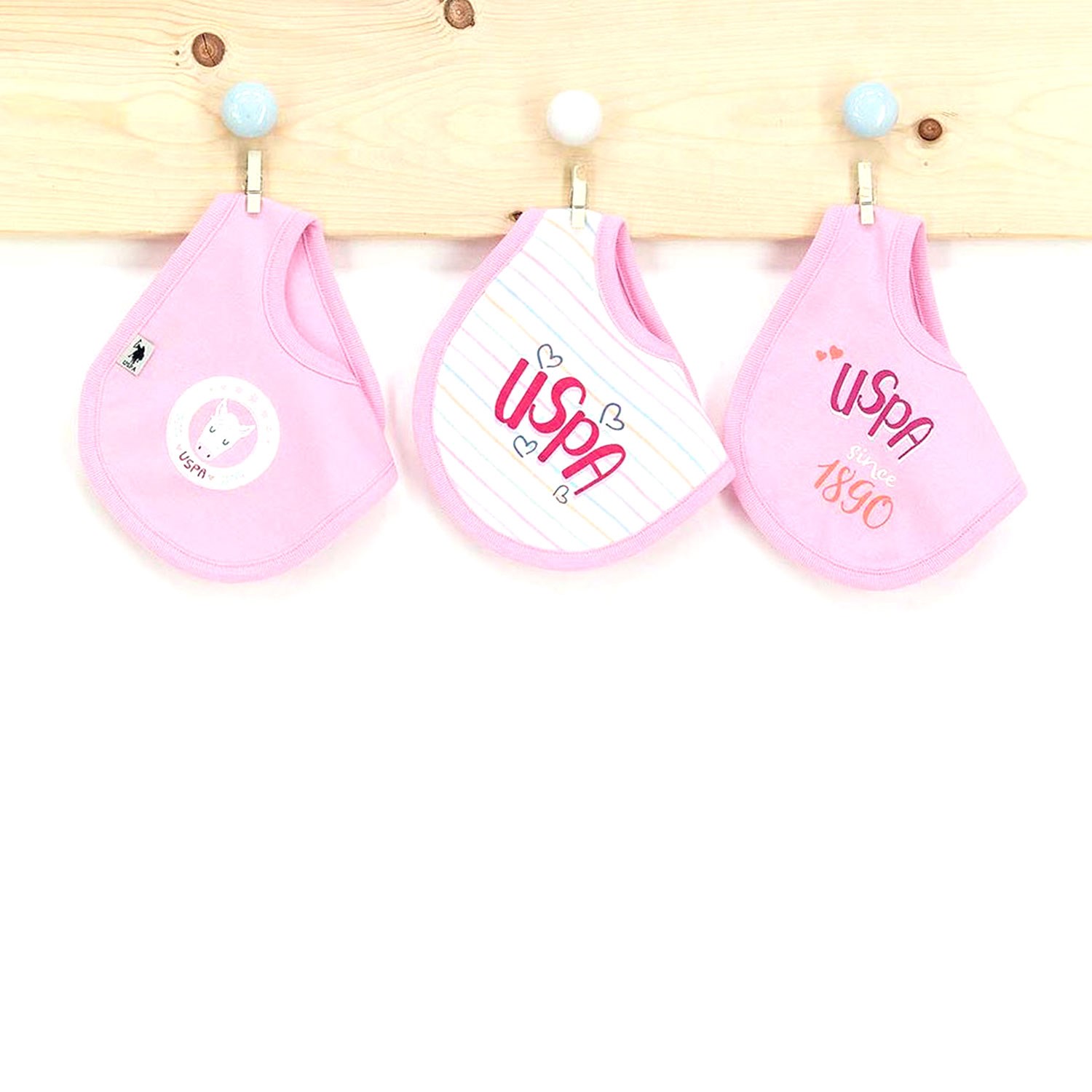 U.S. Polo Assn 3'lü Bebek Mama Önlüğü USB571 Pembe