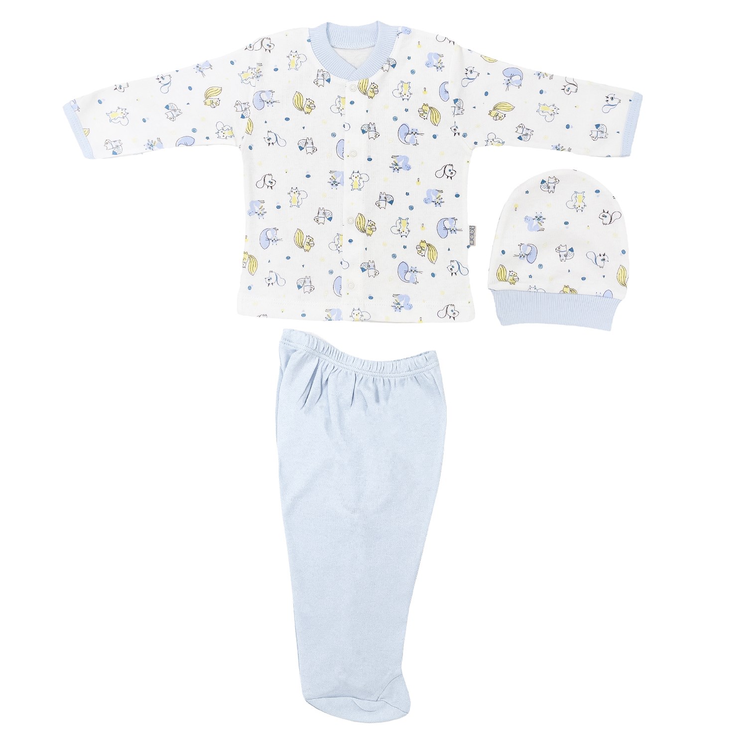 Sebi Bebe Sincap Baskılı Bebek Pijama Takımı 2262 Mavi