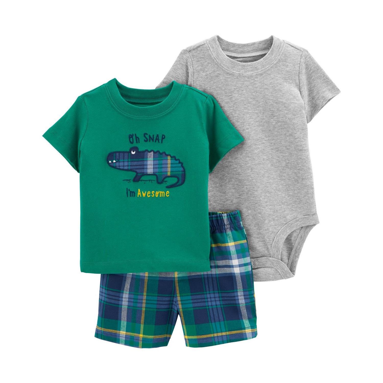 Carter's 3'lü Body T-Shirt Şort Seti 1N046410 Gri-Yeşil
