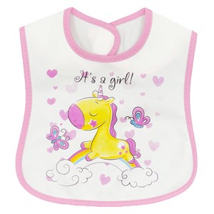 Sebi Bebe Sıvı Geçirmez Mama Önlüğü PVC 8437 Beyaz-Pembe
