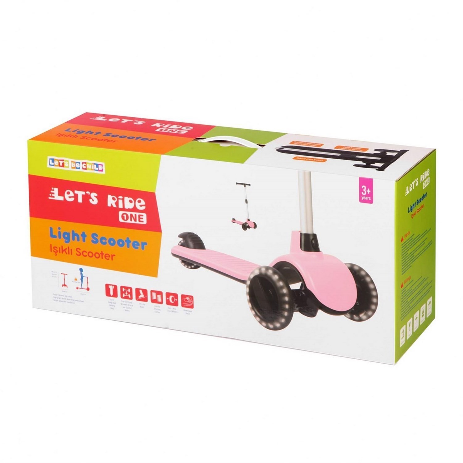 Let's Be Child Ride Işıklı ve 3 Tekerlekli Scooter 3+ Yaş Pembe