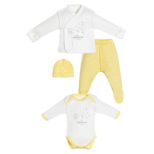 Biorganic Prematüre 4'lü Bebek Hastane Çıkış Seti 82043 Ekru-Sarı
