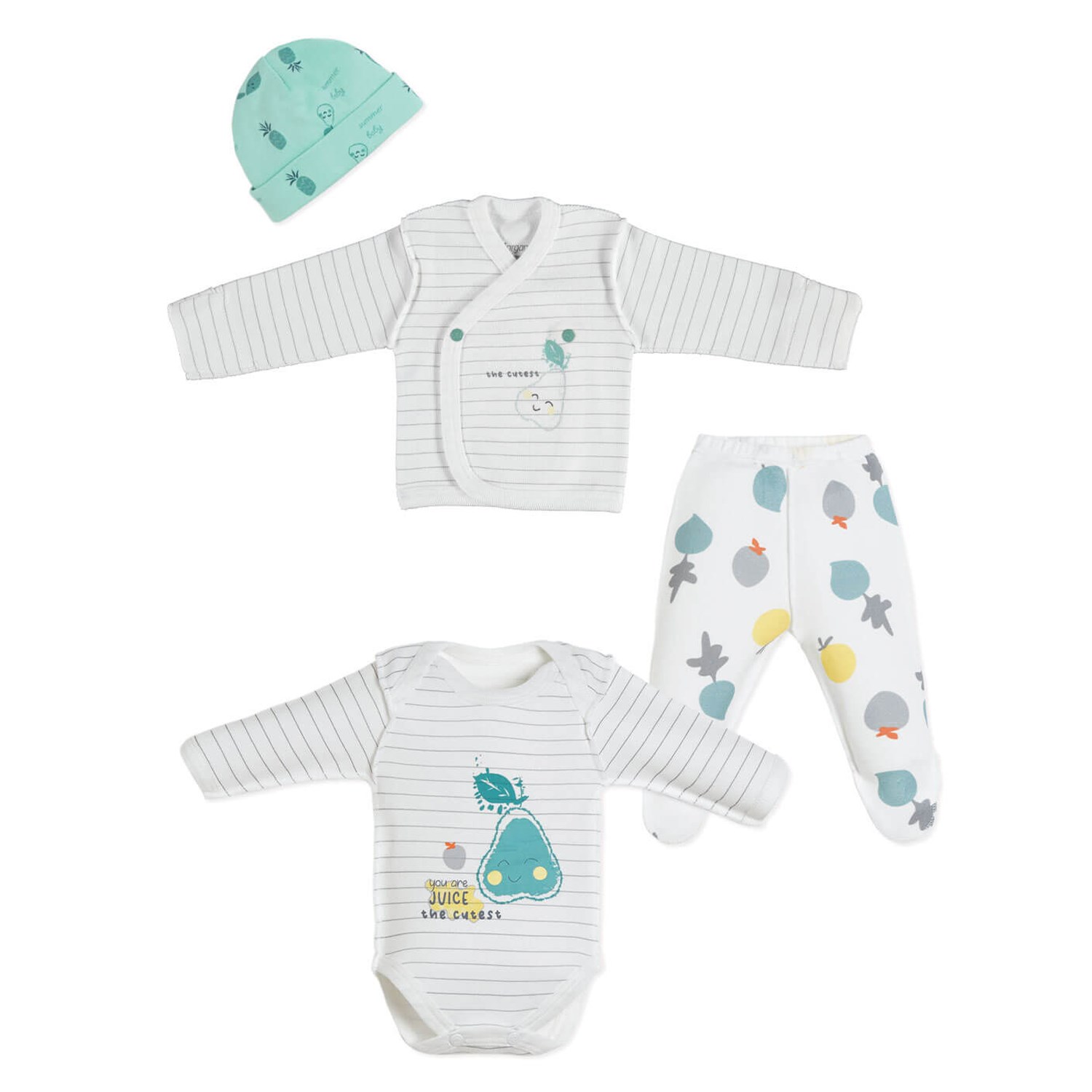 Biorganic Prematüre 4'lü Bebek Hastane Çıkış Seti 82042 Ekru-Yeşil