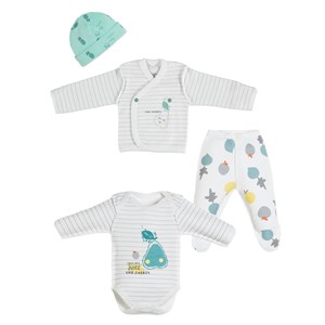 Biorganic Prematüre 4'lü Bebek Hastane Çıkış Seti 82042 Ekru-Yeşil