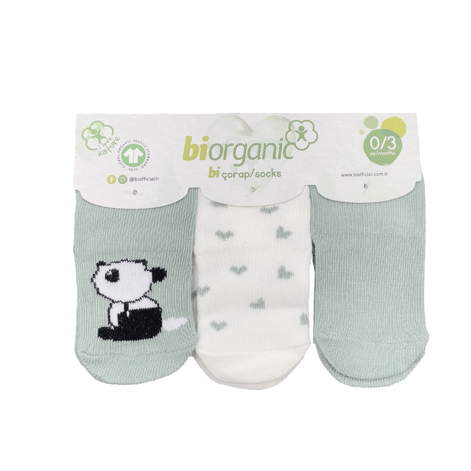 Biorganic Elegant Panda 3'lü Bebek Çorap 68358 Yeşil