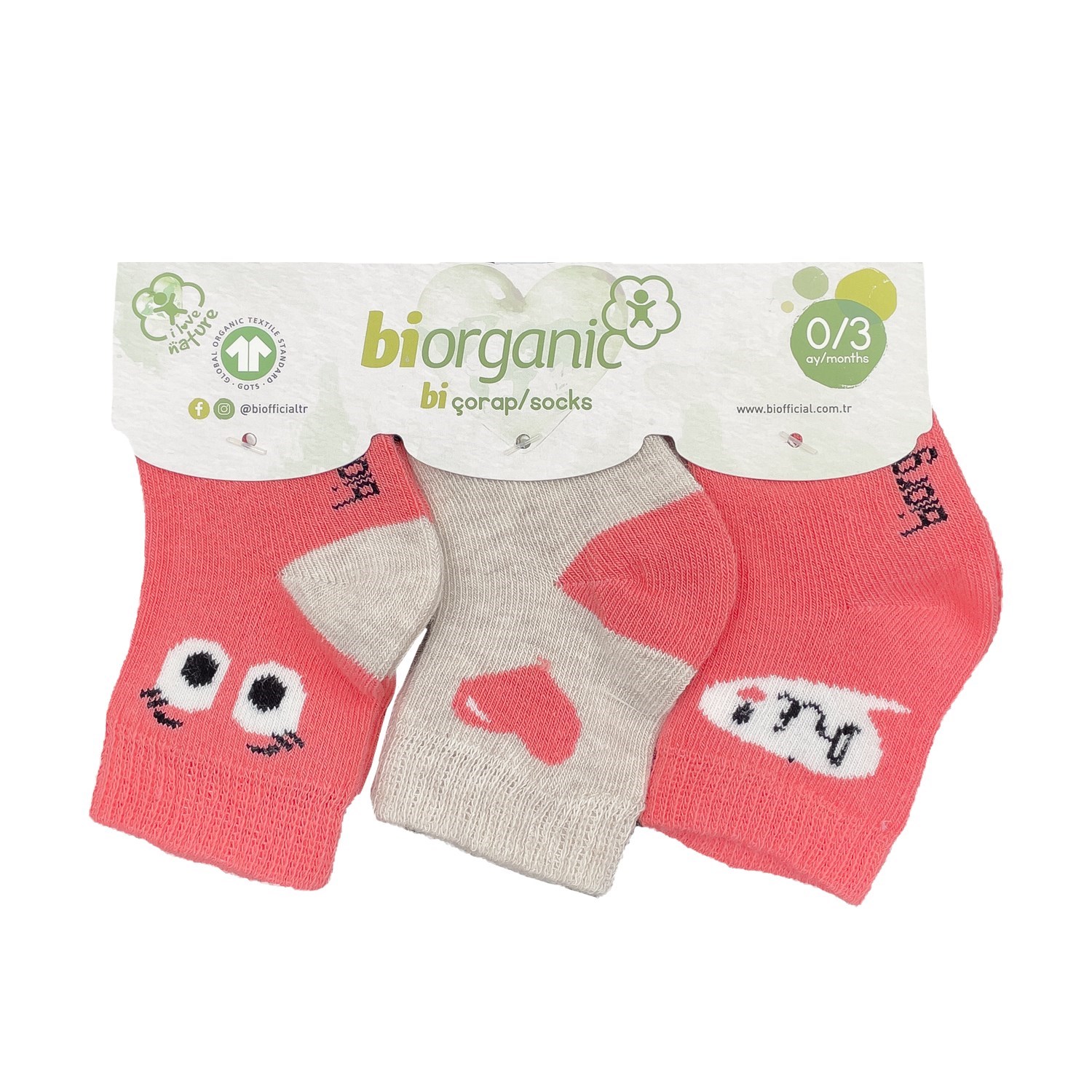 Biorganic Hi 3'lü Bebek Çorap 68398 Nar Çiçeği
