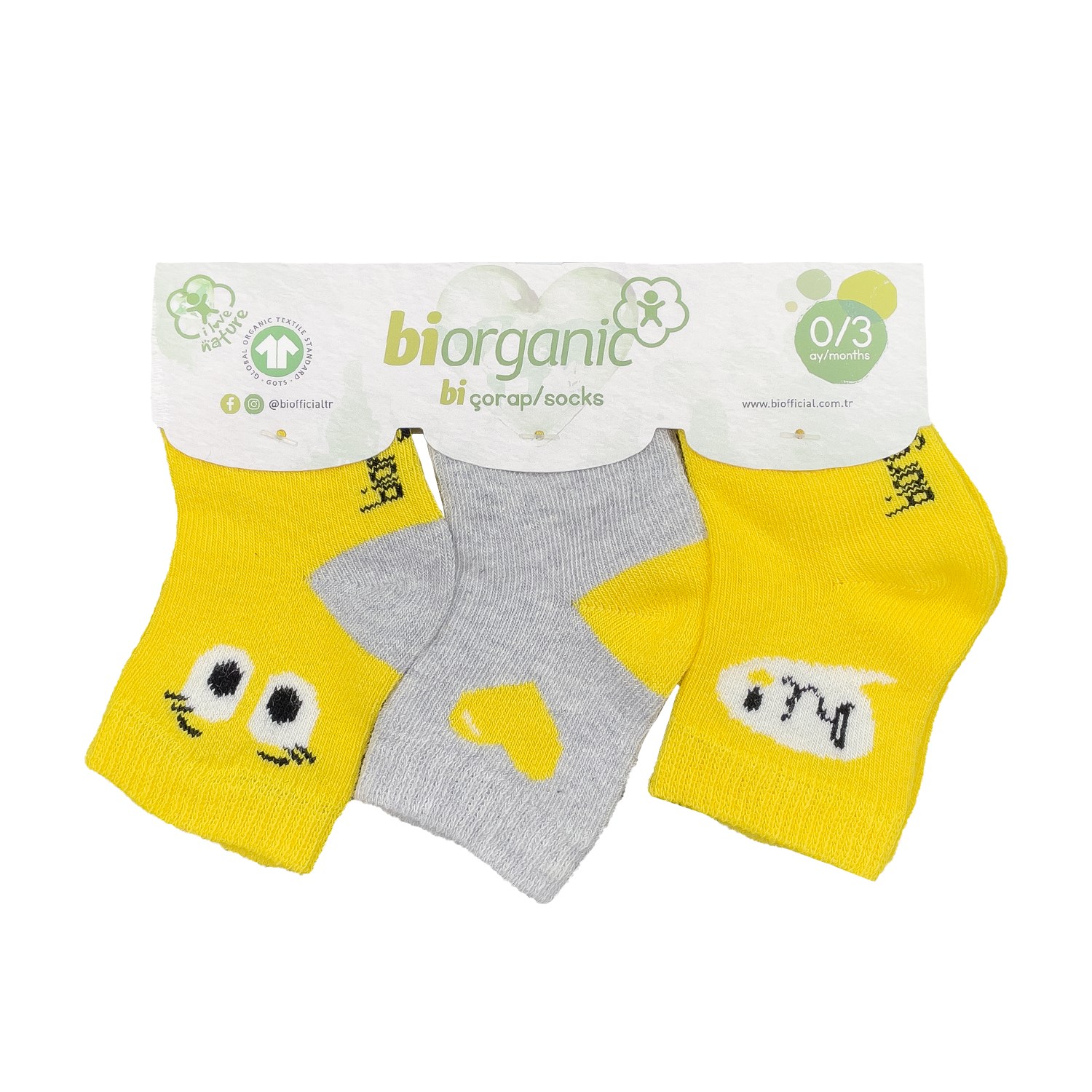 Biorganic Hi 3'lü Bebek Çorap 68398 Sarı