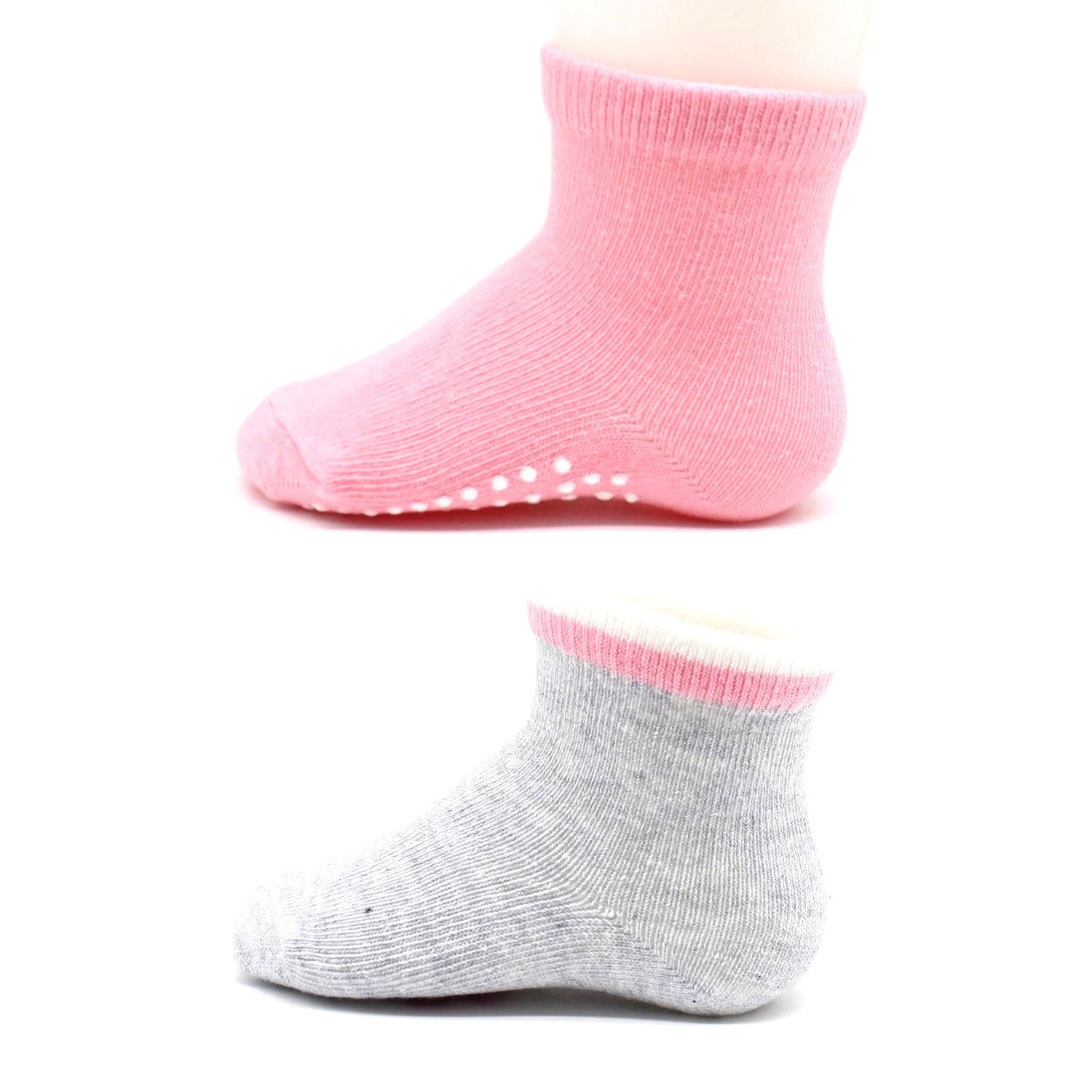 Biorganic Paw 2'li Kaymaz Bebek Çorap 68393 Pembe-Gri