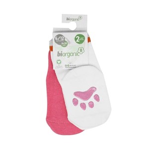 Biorganic Paw 2'li Kaymaz Bebek Çorap 68393 Fuşya-Ekru