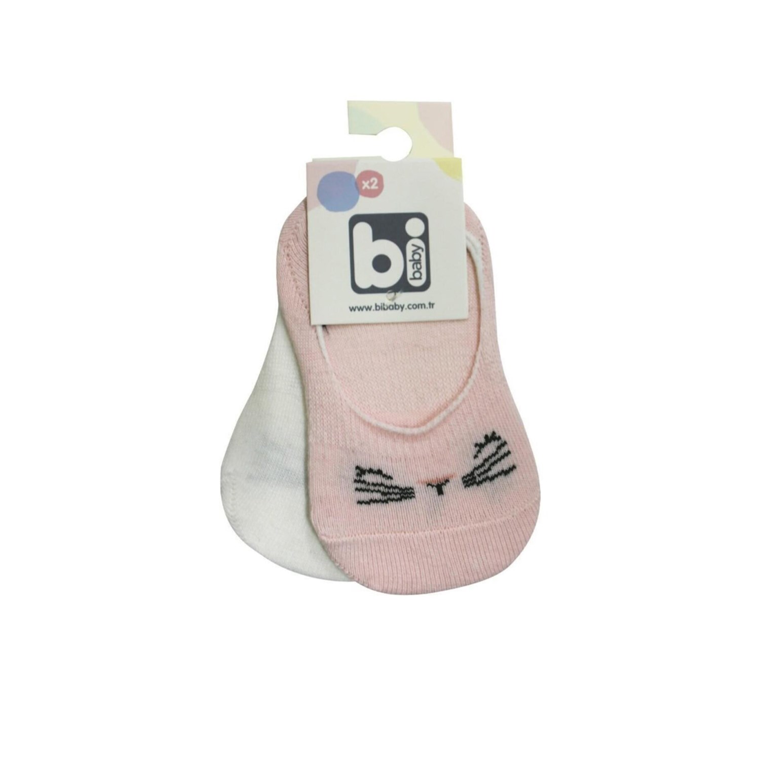 Bibaby Cute Face 2'li Babet Bebek Çorap 68352 Pembe-Ekru