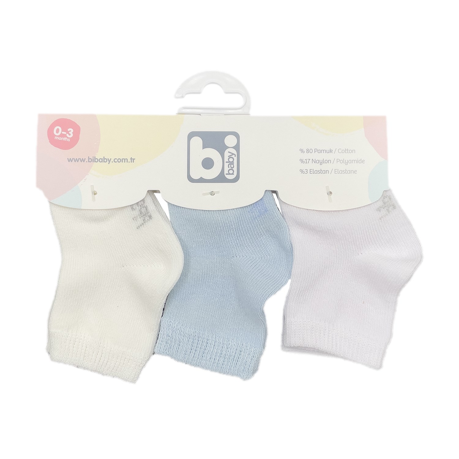 Bibaby New Basic 3'lü Bebek Çorap 68267 Beyaz-Mavi