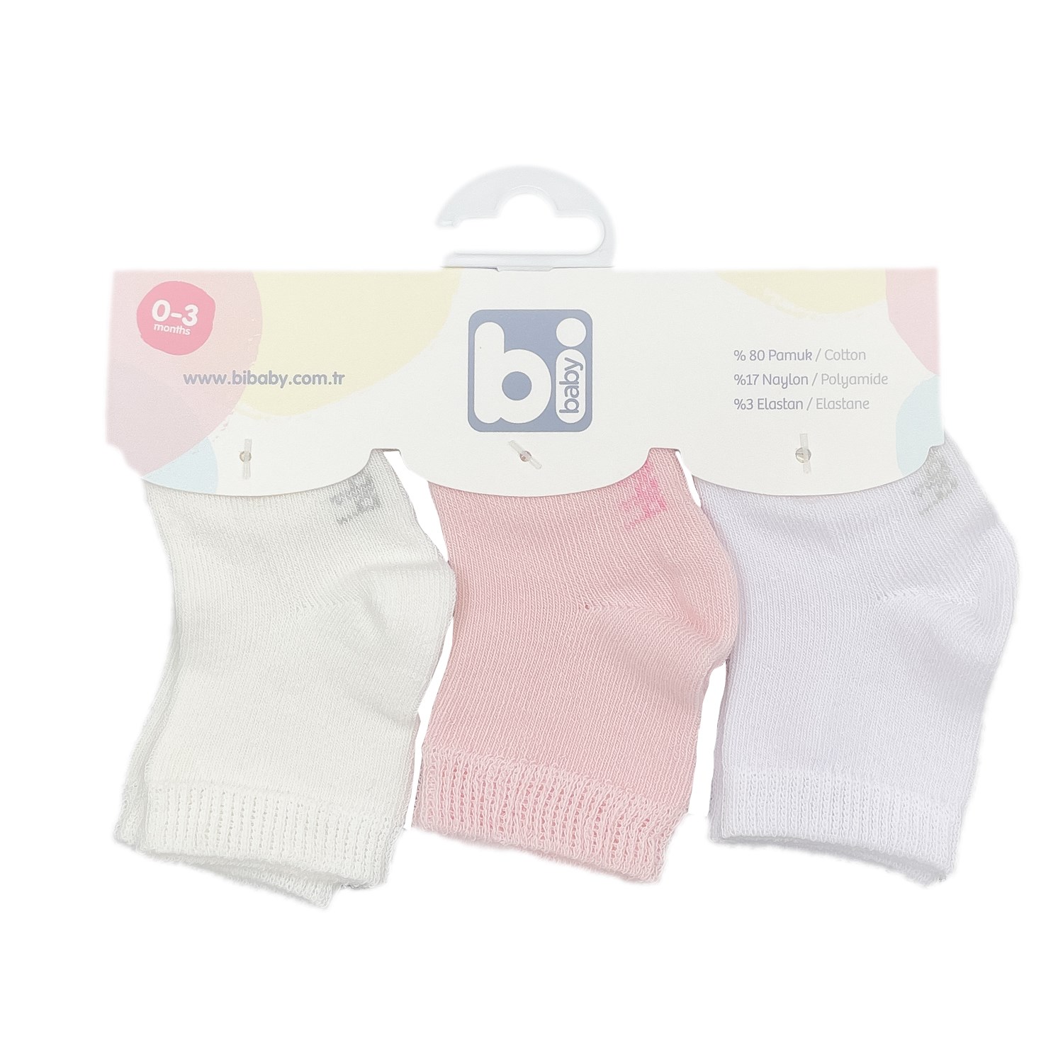 Bibaby New Basic 3'lü Bebek Çorap 68267 Ekru-Pembe