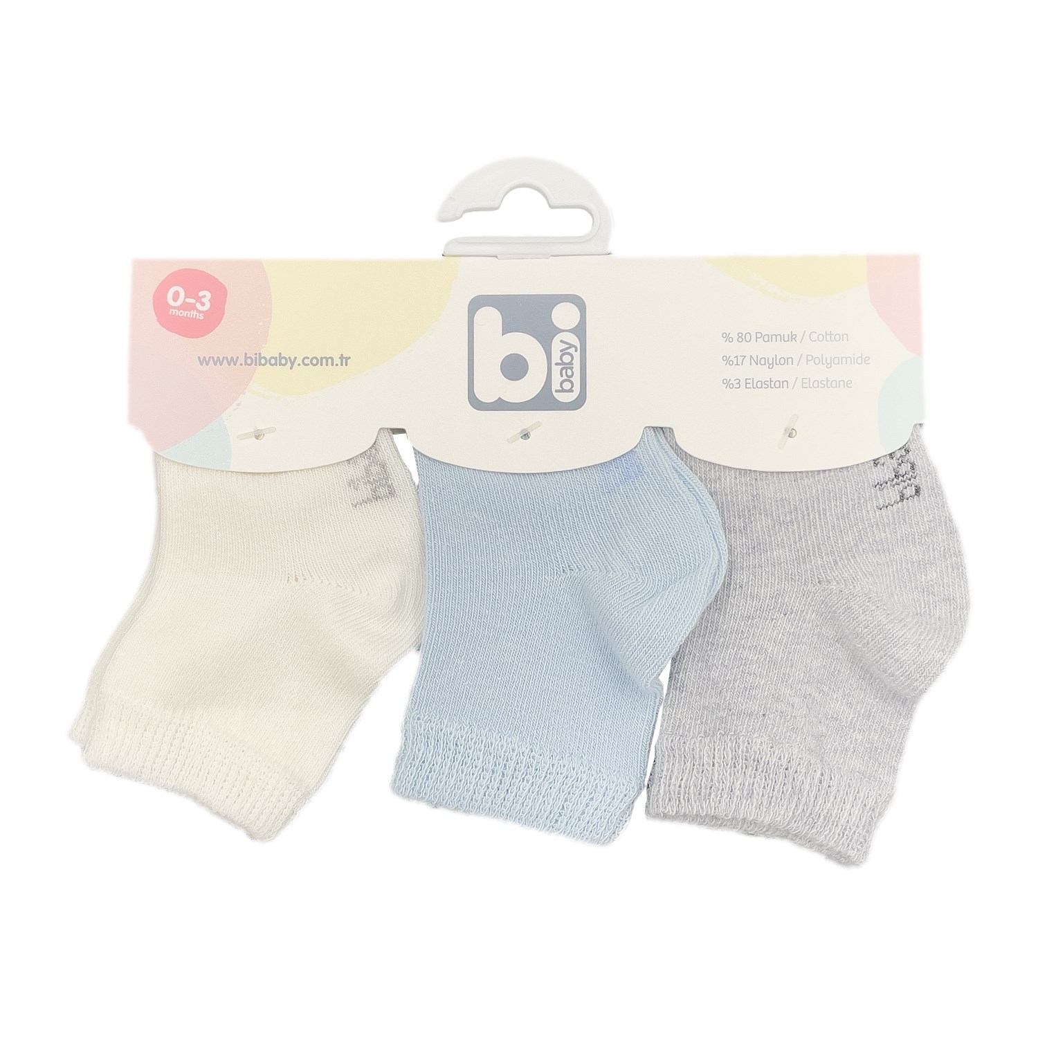 Bibaby New Basic 3'lü Bebek Çorap 68267 Gri-Mavi