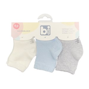 Bibaby New Basic 3'lü Bebek Çorap 68267 Gri-Mavi