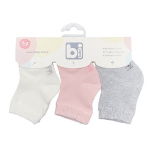 Bibaby New Basic 3'lü Bebek Çorap 68267 Gri-Pembe