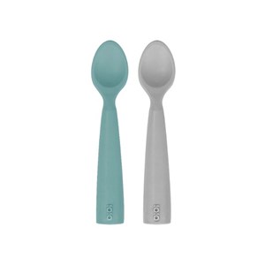 OiOi Nam Nam 2'li Silikon Mama Kaşığı Aqua Green-Powder Grey