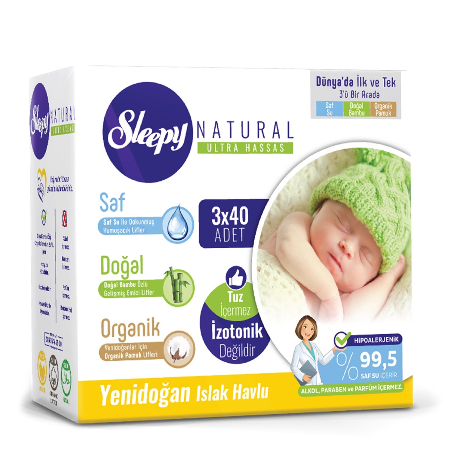 Sleepy Natural Yenidoğan Islak Havlu 3X40 Adet 