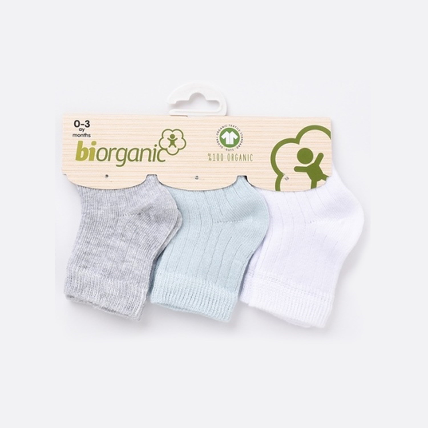 Biorganic Desenli Basic 3'lü Bebek Çorabı 68344 Beyaz-Mavi