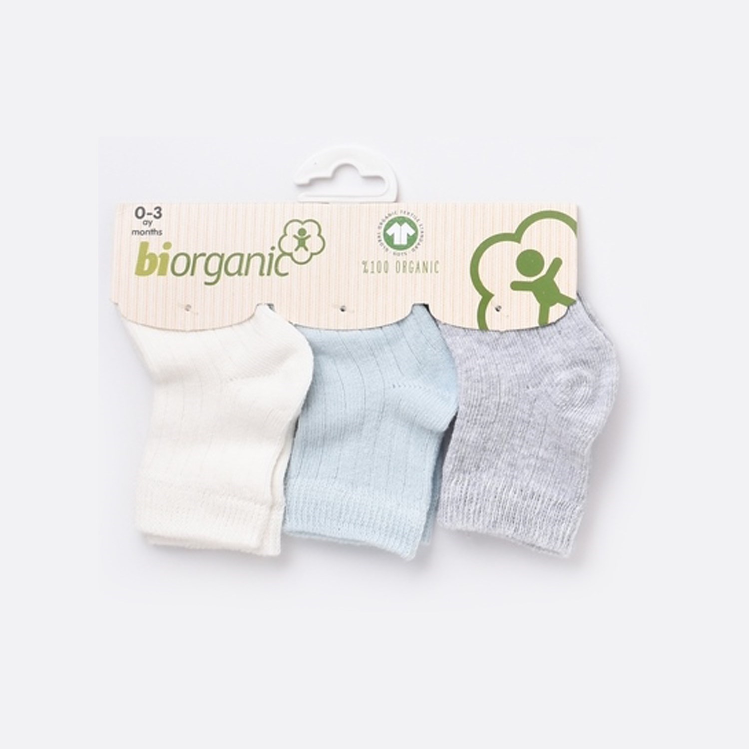 Biorganic Desenli Basic 3'lü Bebek Çorabı 68344 Ekru-Mavi
