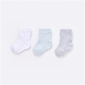 Biorganic Desenli Basic 3'lü Bebek Çorabı 68344 Beyaz-Mavi