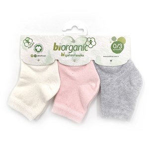 Biorganic Desenli Basic 3'lü Bebek Çorabı 68344 Ekru-Pembe