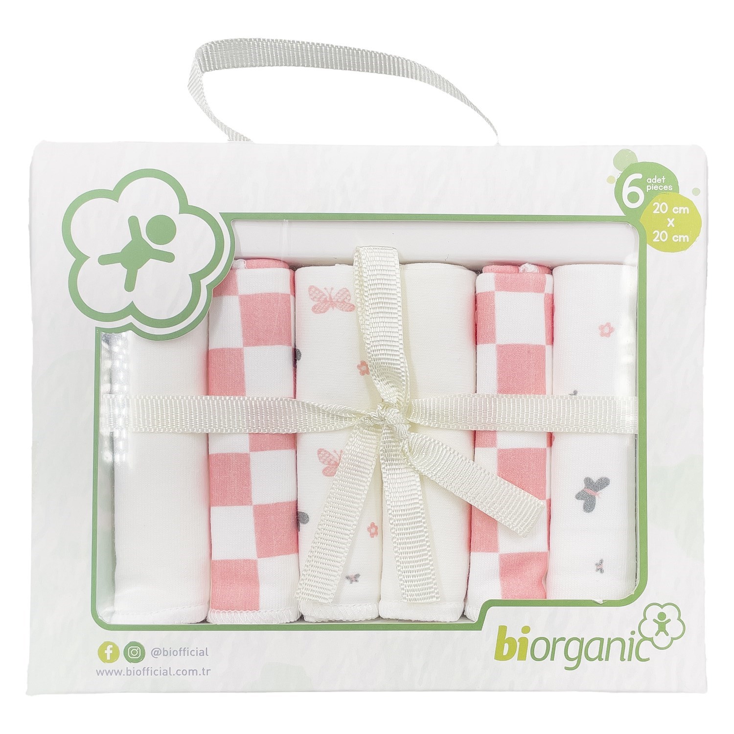 Biorganic 6'lı Penye Bebek Mendili 20x20 Cm 57759 Pembe