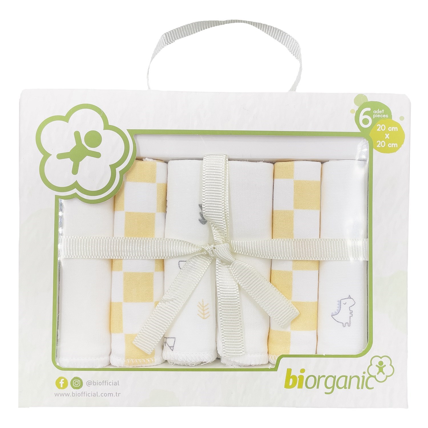 Biorganic 6'lı Penye Bebek Mendili 20x20 Cm 57759 Sarı