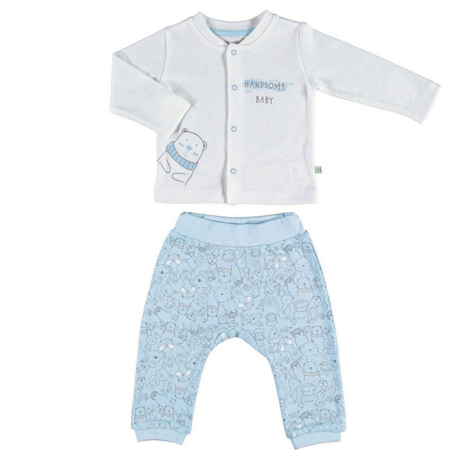 Biorganic Handsome Animals Bebek Pijama Takımı 59676 Ekru-Mavi