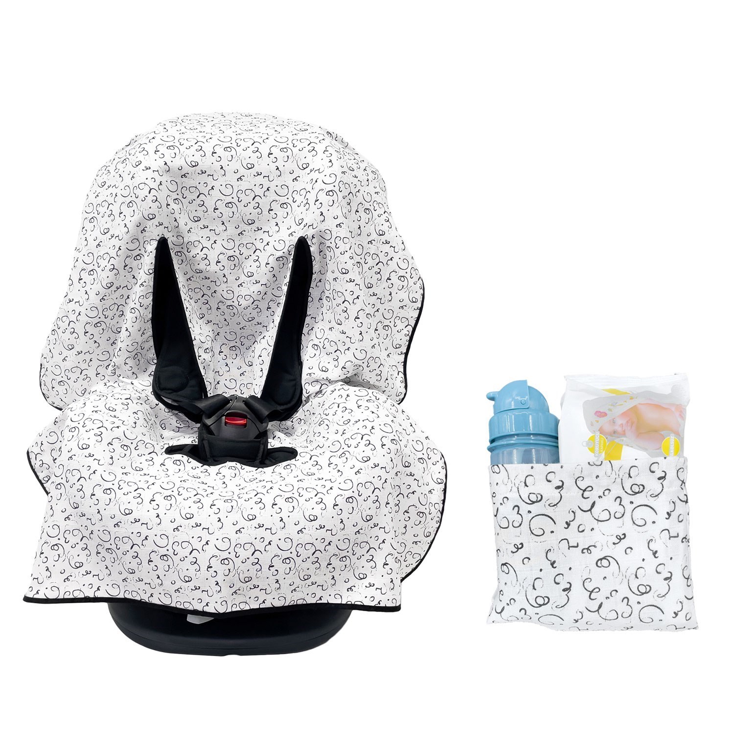 Ezh Collection Bebek Müslin Oto Koltuğu Kılıfı 4010 Beyaz-Siyah