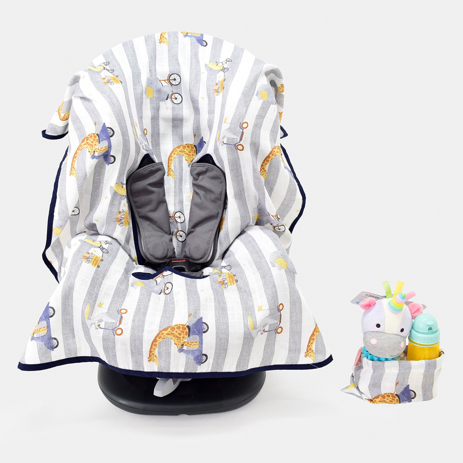 Ezh Collection Bebek Müslin Oto Koltuğu Kılıfı 4010 Gri-Beyaz