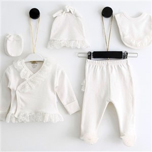 Pugi Baby 5'li Bebek Hastane Çıkış Seti 3552 Krem
