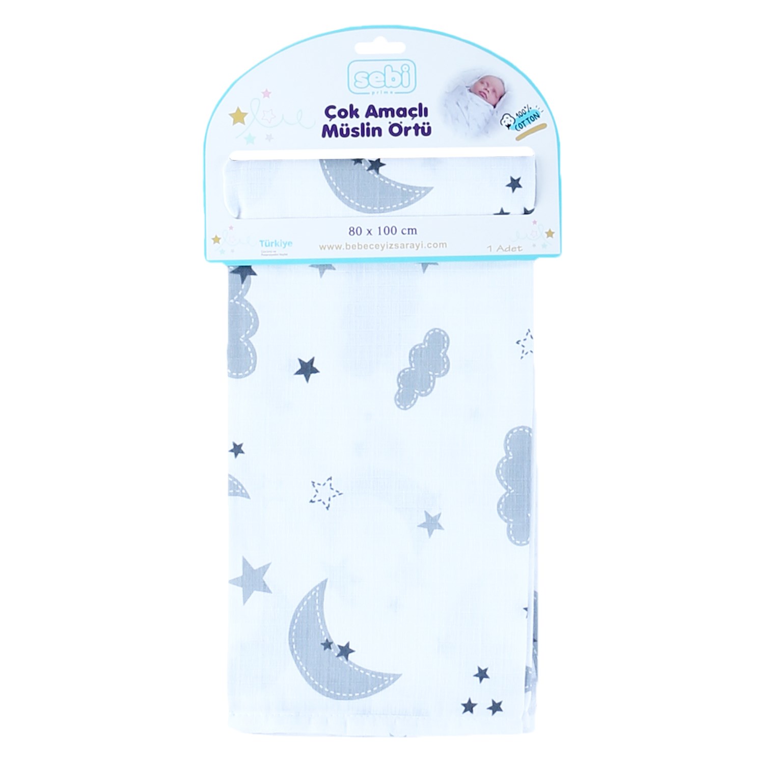 Sebi Bebe Çok Amaçlı Müslin Örtü 80x100 Cm Beyaz-Gri