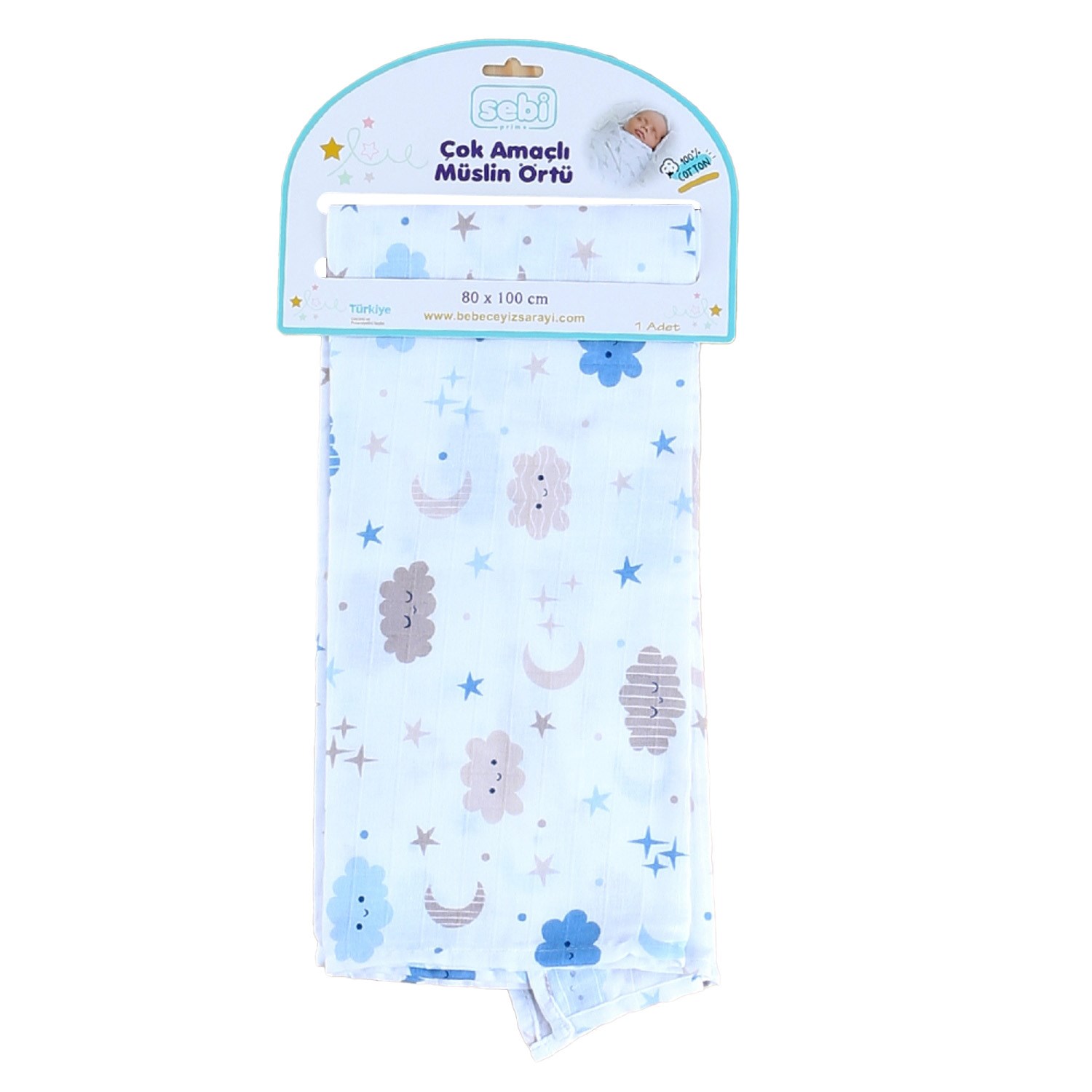 Sebi Bebe Çok Amaçlı Müslin Örtü 80x100 Cm Beyaz-Kahve