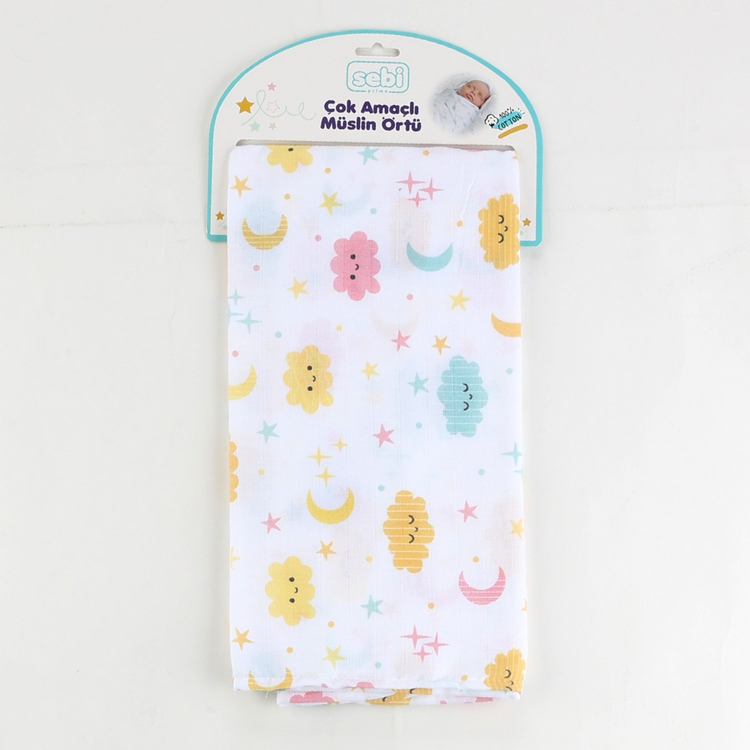 Sebi Bebe Çok Amaçlı Müslin Örtü 80x100 Cm Beyaz-Sarı