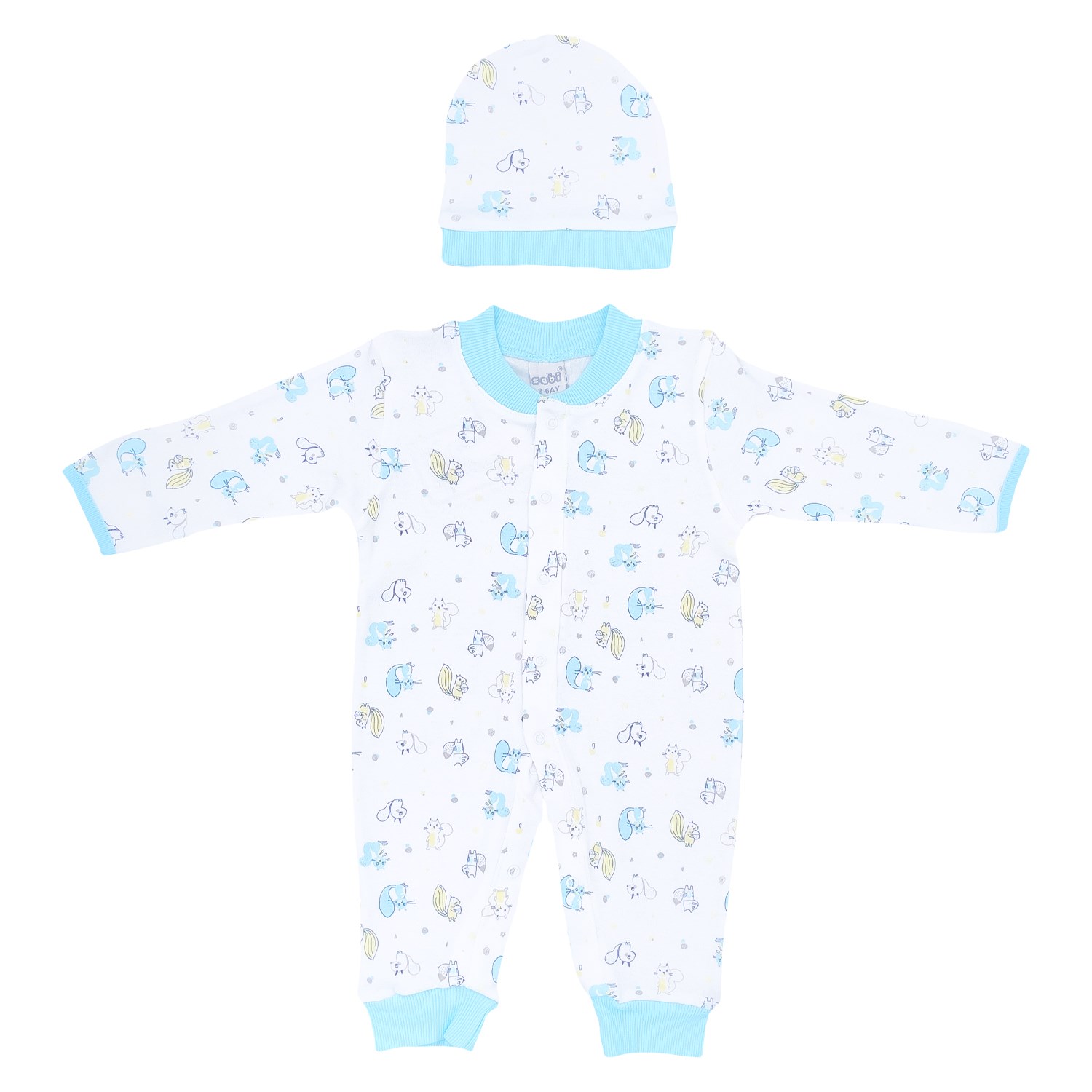 Sebi Bebe Baskılı Patiksiz Bebek Tulumu 4034 Turkuaz