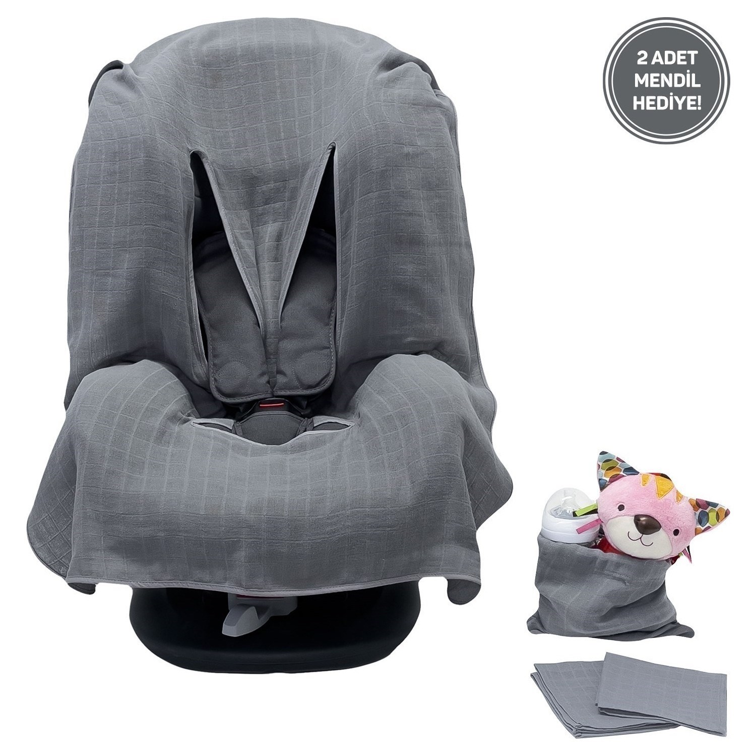 Ezh Müslin Ağız Mendili 2 Parça 25x25 cm 1011 Gri