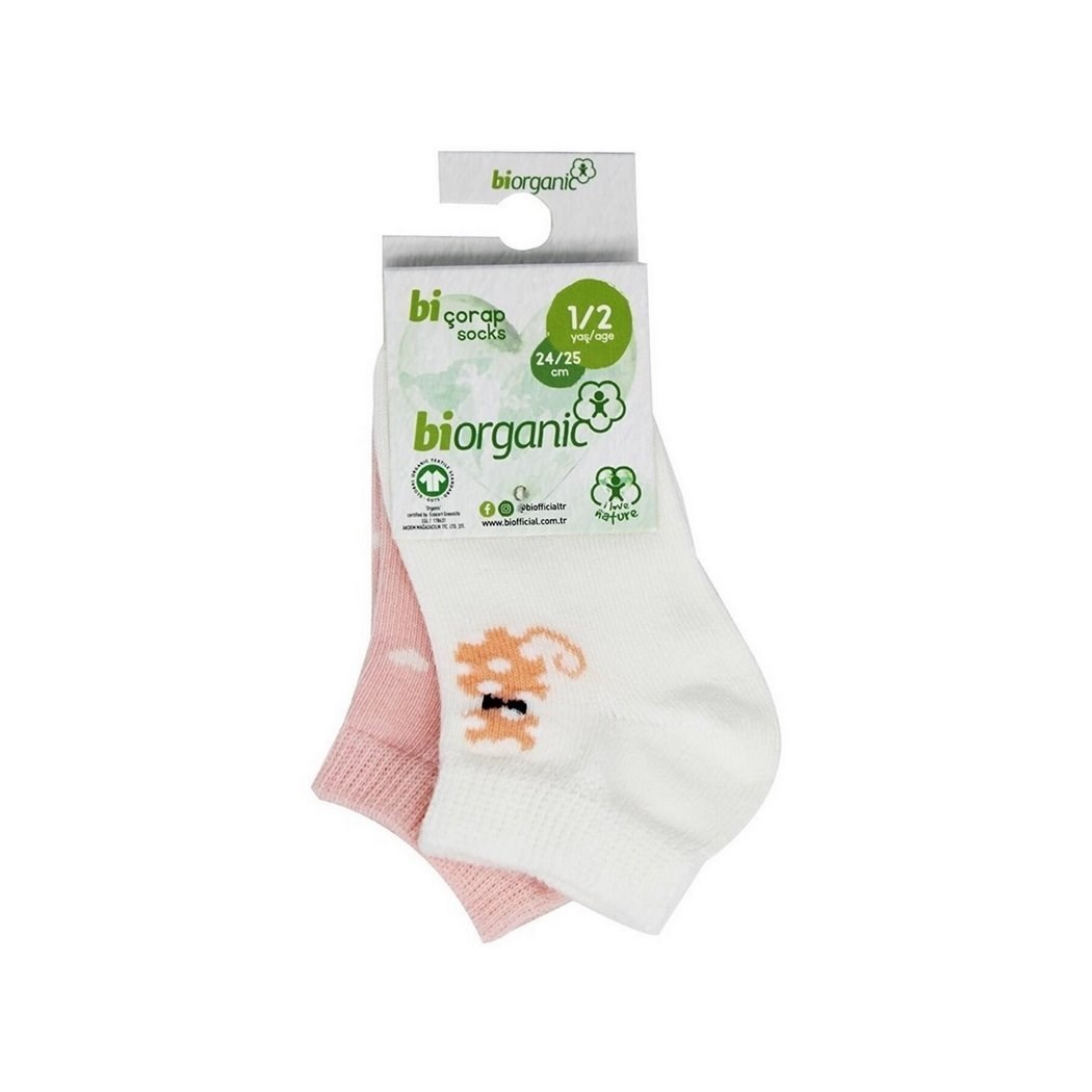 Biorganic Cat 2'li Bebek Çorap 68427 Pembe-Ekru