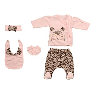 Minizeyn Leopar 5'li Bebek Hastane Çıkış Seti 7014 Pembe