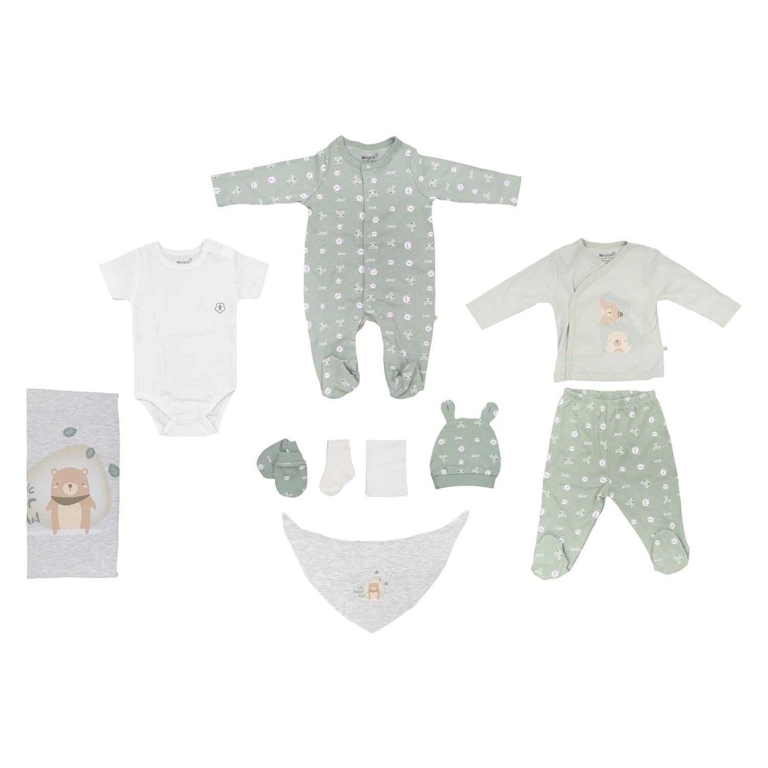 Biorganic Hug Me Bear 10'lu Bebek Hastane Çıkış Seti 63204 Yeşil