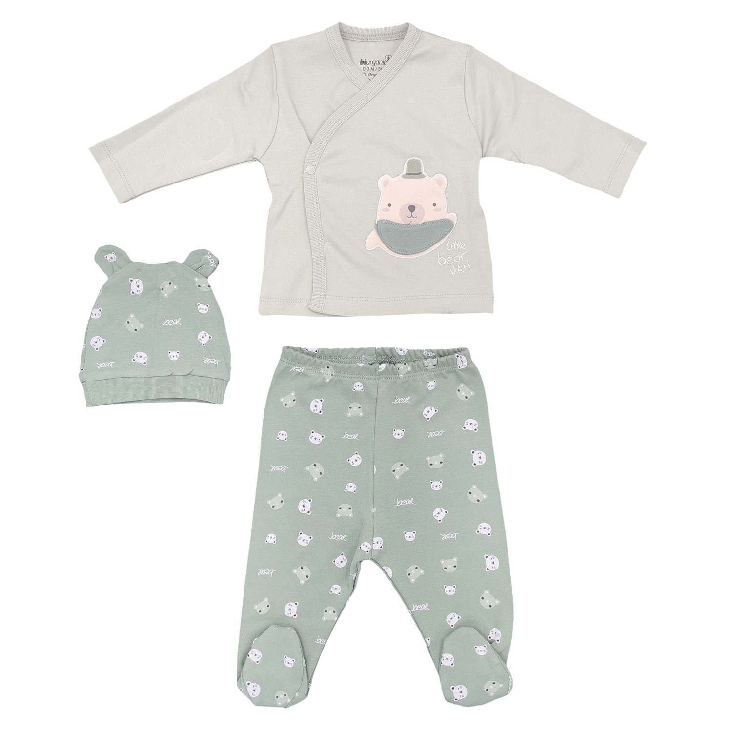 Biorganic Hug Me Bear 3'lü Bebek Takımı 73280 Yeşil