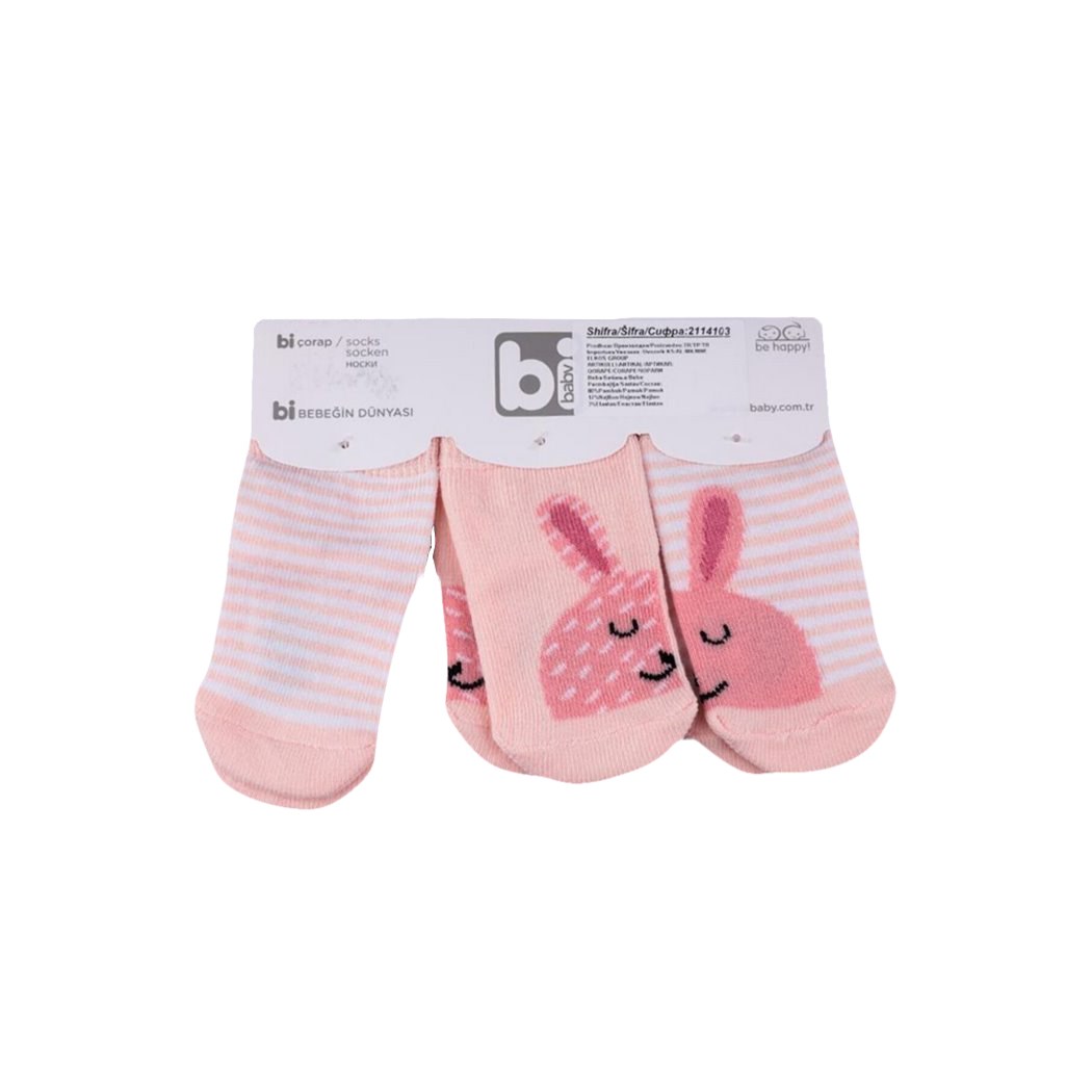 Biorganic Rabbit 3'lü Bebek Çorabı 68214 Pembe