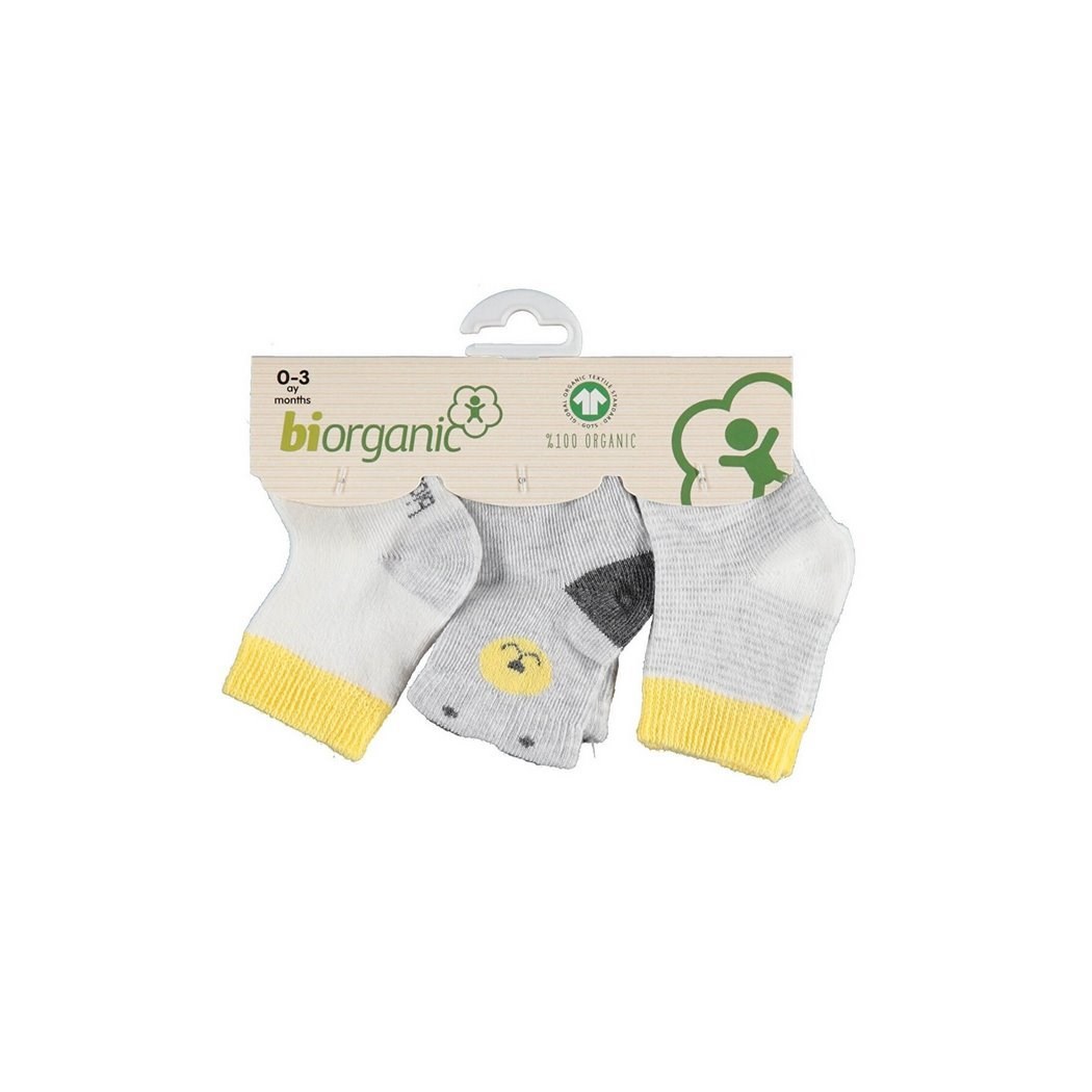 Biorganic Cute Bear 3'lü Bebek Çorabı 68363 Gri-Sarı