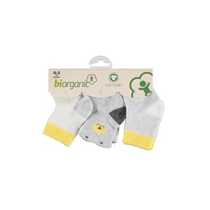 Biorganic Cute Bear 3'lü Bebek Çorabı 68363 Gri-Sarı