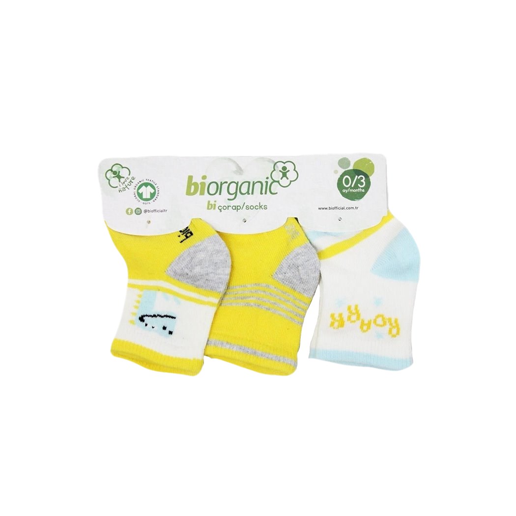 Biorganic Jurassic 3'lü Bebek Çorabı 68399 Sarı