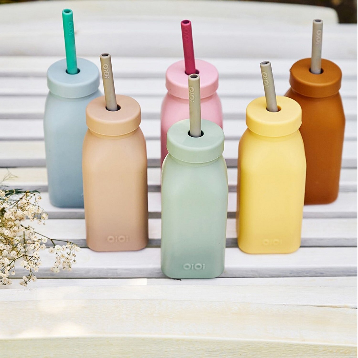 Oioi Silikon Şişe ve Pipet 6+ Ay River Green - Powder Grey
