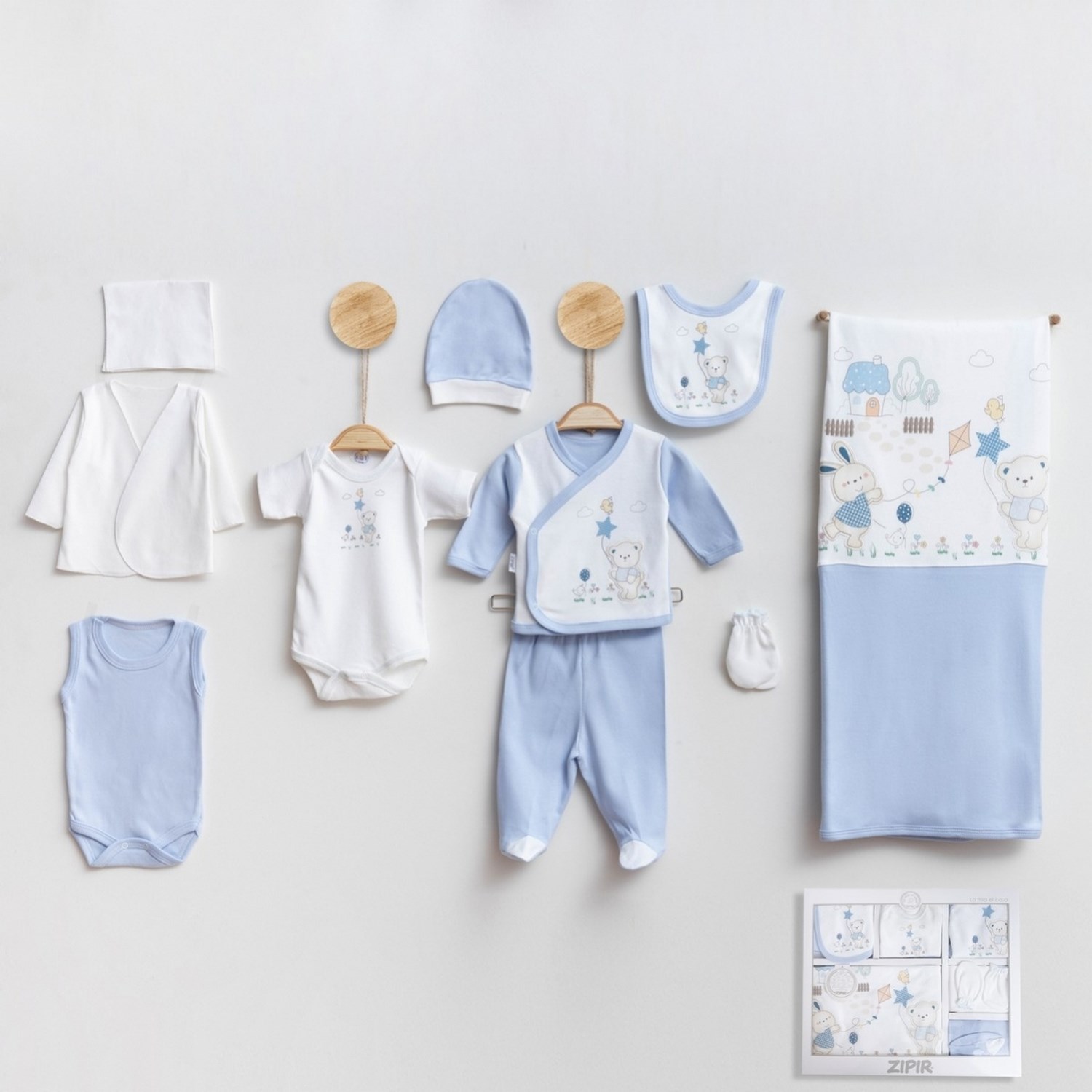 Zıpır Bebe Uçurtma 10'lu Bebek Hastane Çıkış Seti 514R Mavi