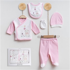 Zıpır Bebe Uçurtma 5'li Bebek Hastane Çıkış Seti 515R Pembe