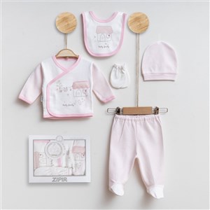 Zıpır Bebe Kabartma Ayı 5'li Bebek Hastane Çıkış Seti 541R Pembe