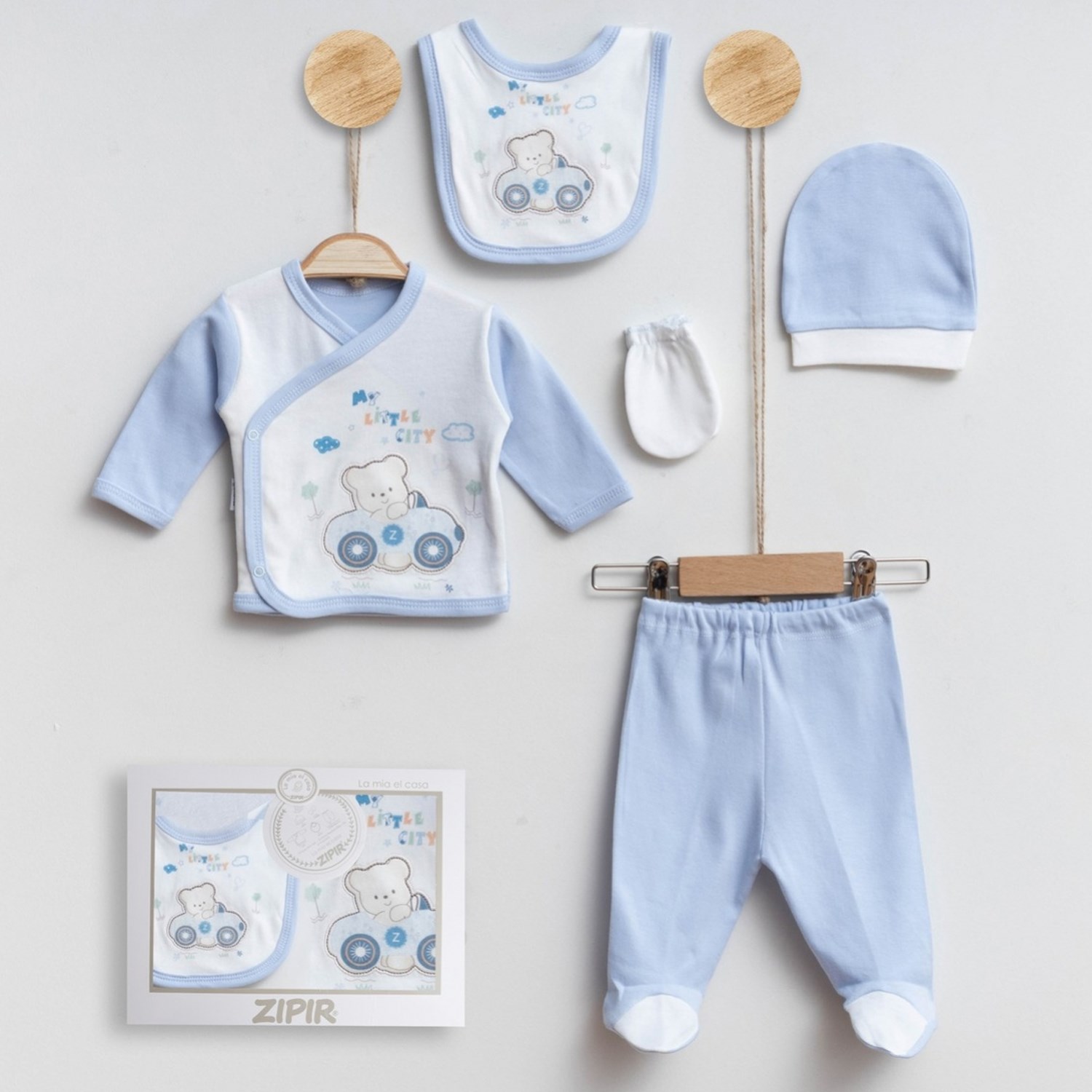 Zıpır Bebe Araba 5'li Bebek Hastane Çıkış Seti 517R Mavi